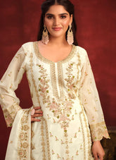 Embroidered Pakistani Suit for Women In Off White