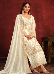 Embroidered Pakistani Suit for Women In Off White