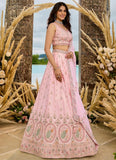 Luxury pink bridesmaid lehenga with organza dupatta