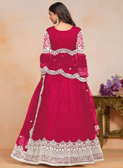 Rani Pink Wedding Function Anarkali Suit with Net Dupatta