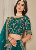 Elegant Teal Bridesmaid Lehenga in Art Silk with Embroidered Net Dupatta