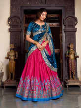 Pink Color Printed With Foil Work Tussar Silk Lehenga Choli