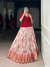 Red Floral Printed Dola Co-ord with Semi-Stitched Lehenga