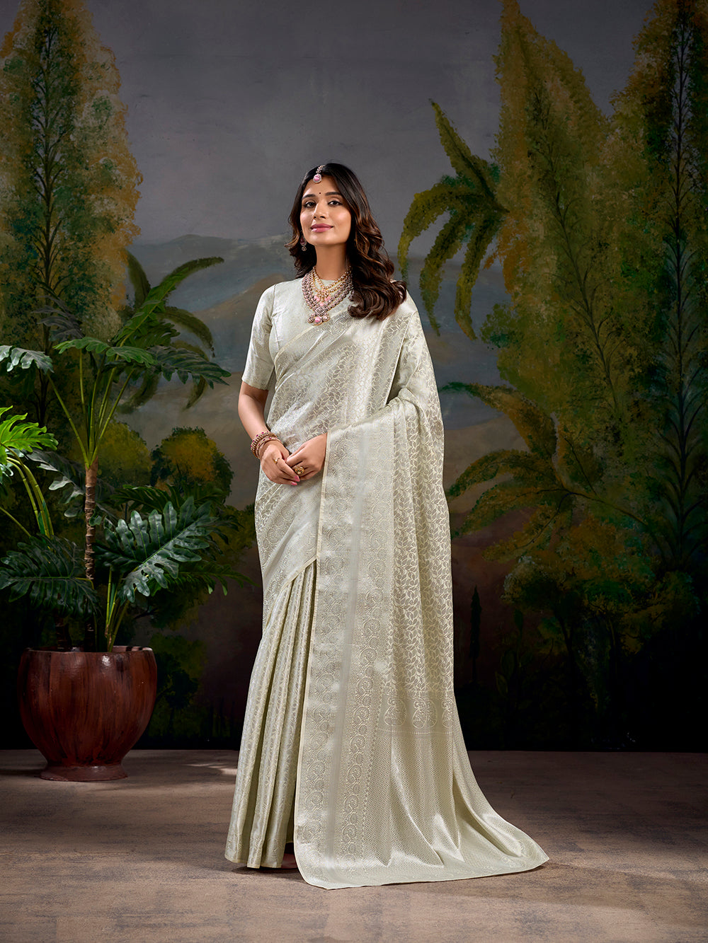 Off white Kanjivaram zari weaving saree
