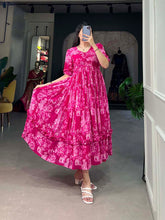 Pink Color Floral Print Georgette Dress