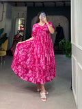 Pink Color Floral Print Georgette Dress
