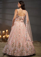 Exquisite Peach Mirror Zarkan & Sequin Embroidery Poly Chiffon Lehenga Choli With Net Dupatta