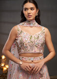 Exquisite Peach Mirror Zarkan & Sequin Embroidery Poly Chiffon Lehenga Choli With Net Dupatta
