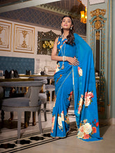 Firozi georgette saree with printed border