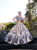 Cream Tussar silk floral print lehenga choli