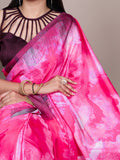 Pink Color Printed Satin Silk Saree