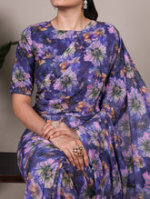 Floral print marble saree with blouse