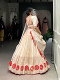Red Color Mirror And Bids (Moti) Handwork Shimmer With Weaving Work Lehenga Choli
