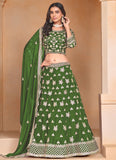 Green organza party wear lehenga with embroidery work