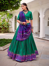 Green bandhej lehenga with gotta patti lace