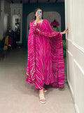 Pink Color Leheriya print With Lace Touch Up Georgette Gown