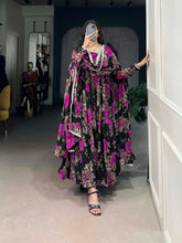 Pink Color Floral Printed And Paper Mirror Lace Georgette Gown