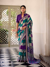 Purple viscose chanderi check print saree