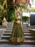 Chanderi silk lehenga in mehandi green color