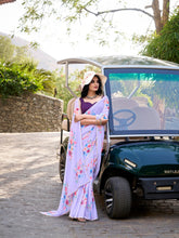Weightless lavender saree with pearl lace border
