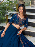 Firozi Color Plain With Sequins And Thread Embroidery Work Georgette Lehenga Choli