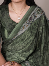Lightweight mehendi green saree for festive wear