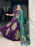 Purple Color Printed And Foil Work Tussar Silk Lehenga Choli