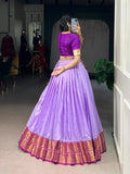 Semi-stitched lavender lehenga with 3.80m flair