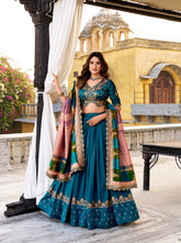 vichitra silk lehenga firozi