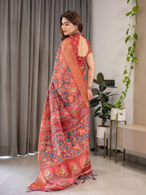 Floral cotton linen saree with zari