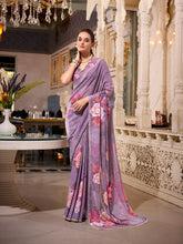 Grey printed saree with matching blouse