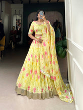 Yellow floral lehenga with lace border