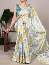 Satin silk saree with sea green blouse