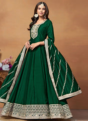 Function Wear Green Embroidered Anarkali for Women