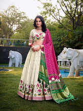 Cream lehenga with lotus print gaji silk dupatta