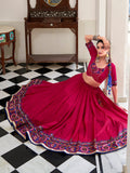 Pink Color Gamthi Print And Embossed Design Tasar Silk Lehenga Choli