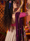 Beige lehenga choli with purple dupatta for Garba