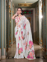 White saree with pearl lace border