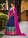 Navy blue astha silk zari weaving lehenga choli