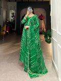 Green Color Leheriya Print With Lace Touch Up Georgette Gown