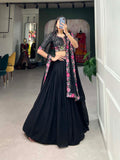 Black georgette lehenga with sequins embroidery