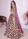 Glamorous purple georgette lehenga for wedding dance night