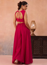 Rani pink organza indo western set with embroidered flared cape