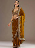 Elegant Golden Reception Saree with Heavy Embroidery