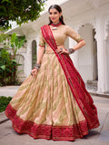 Off-white bandhej lehenga with gotta patti lace