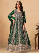Green Abaya Style Suit | Faux Georgette Embroidered Dress – Front & Back Work