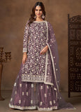 Graceful Lavender Net Embroidered Palazzo Salwar Suit with Satin Inner