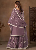 Graceful Lavender Net Embroidered Palazzo Salwar Suit with Satin Inner