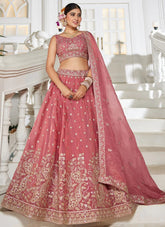 Pink Golden Tissue Lehenga | Sequins & Embroidery – Designer Wedding Lehenga