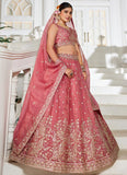 Graceful Pink Golden Tissue Wedding Lehenga with Sequins & Embroidery
